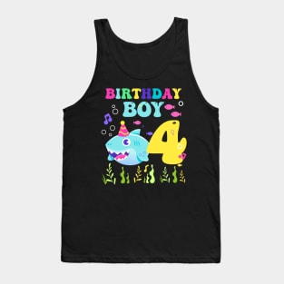 4th Birthday Boy Shark Funny B-day Gift For Kids Tollders Tank Top